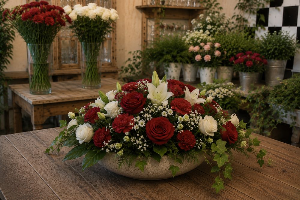 Coupe de fleurs de deuil composée par Les Fleurs de Vic, fleuriste à Vic-Fezensac (Gers)