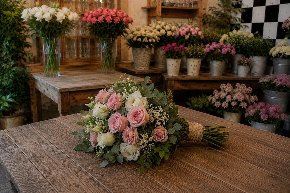 Raquette de fleurs de deuil composée par Les Fleurs de Vic, fleuriste à Vic-Fezensac (Gers)